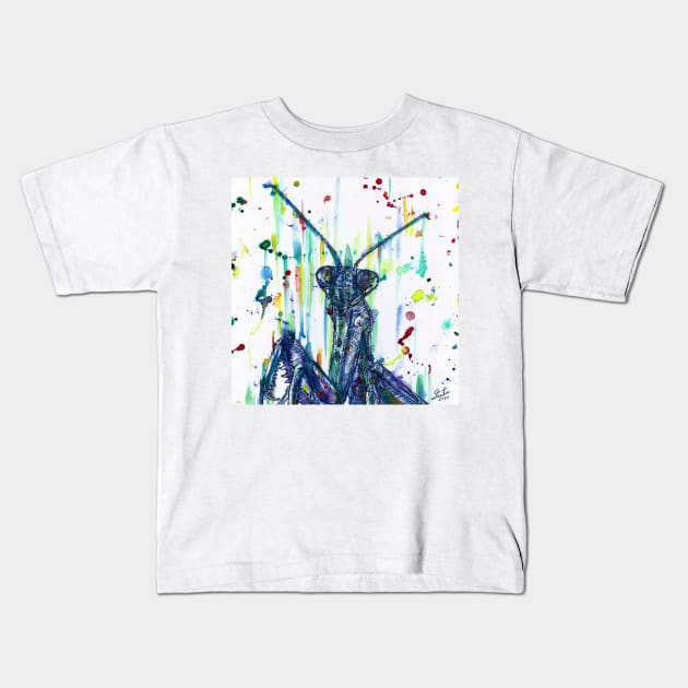 PRAYING MANTIS watercolor and ink portrait.2 Kids T-Shirt by lautir